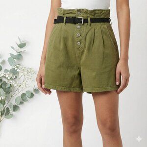 Zara Olive Green Paperbag Waist Utility Shorts